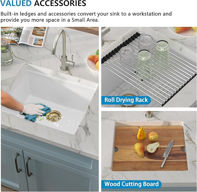 18 Undermount Bar Sink Workstation - Fulorni 18"x18" Undermount Wet Bar Sink White Granite Composite Quartz Classic Single Bowl Under Counter Small Kitchen Bar Prep RV Sink Basin