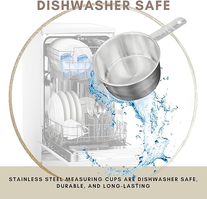 1 Cup Stainless Steel Measuring Cup | Sturdy Metal 250 ml | 240 cc | 8 oz | Single Cup for Wet and Dry Ingredients | Great for use as 1 Cup Dog Food Scoop - 1 PK