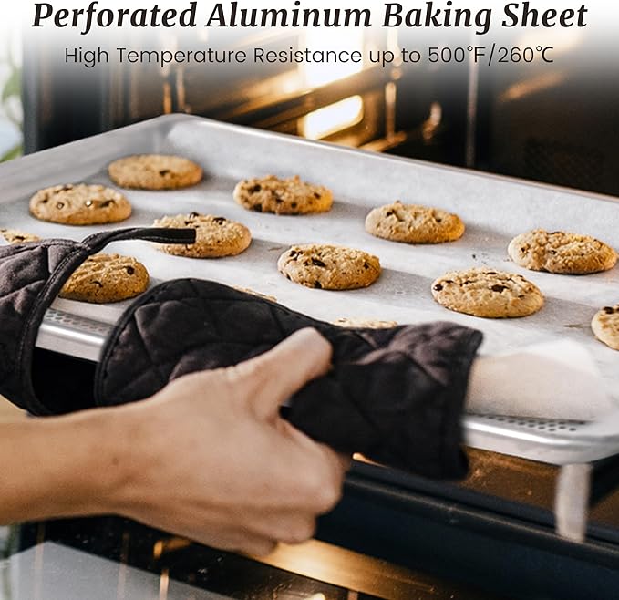 6 Pack Full Size Aluminum Perforated Baking Sheet Pan, 26"×18" Cookie Sheets For Oven in Bakery, Restaurant & Kitchen