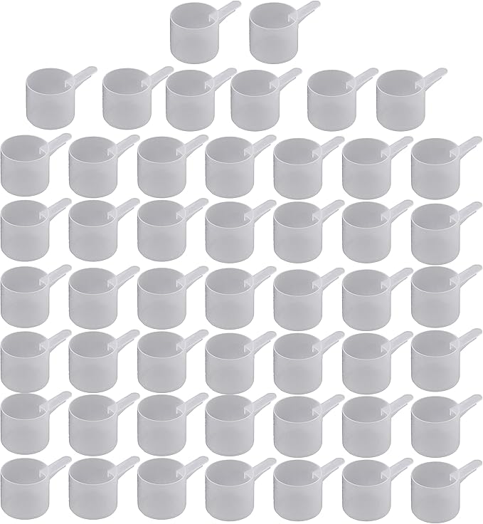 60 mL Plastic Measuring Packaging Scoop (= 60 cc/ = 4 tablespoon/ = 2 fl oz), Short Handle - to Measure and Dispense Spices, Granules, Powders, for Seeds Packing made in USA (50)