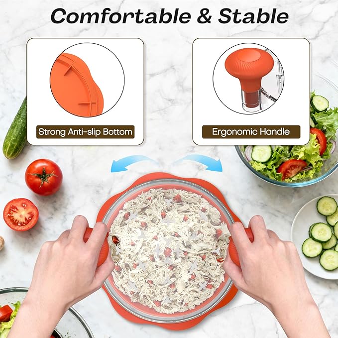 10'' Pro Chicken Shredder Tool Twist Large for Kitchen, BPA-Free Food-Safe Meat Grinder, Visible Chicken Breast Meat Shredder with Strong Anti-Slip Bottom & Ergonomic Handle, Orange