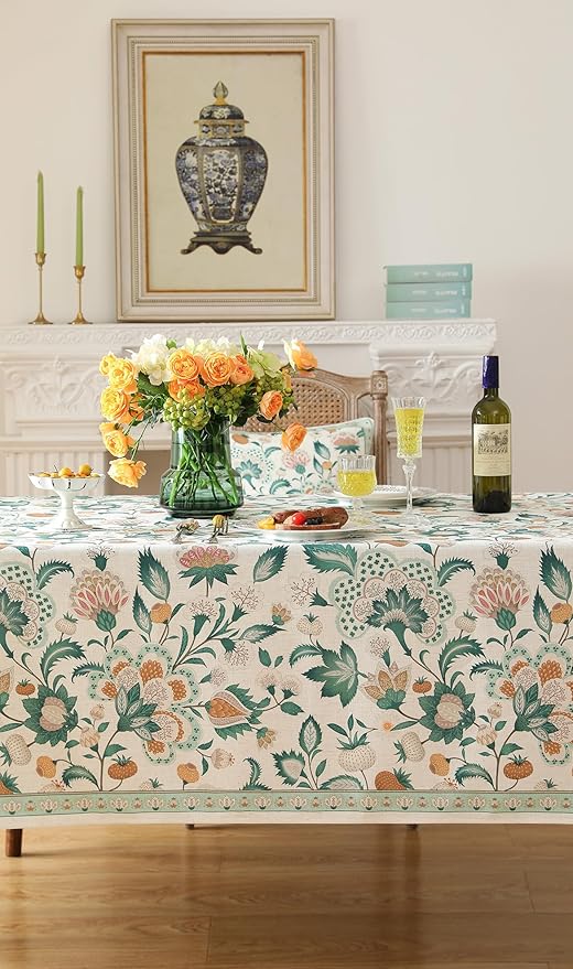patdrea Designer French Table Cloth for Rectangle Tables,Vintage Italian Floral Tablecloth,Country Summer Linen Tablecloth,Wrinkle Free Table Cover for Kitchen Dining,Christmas,63" x 102"