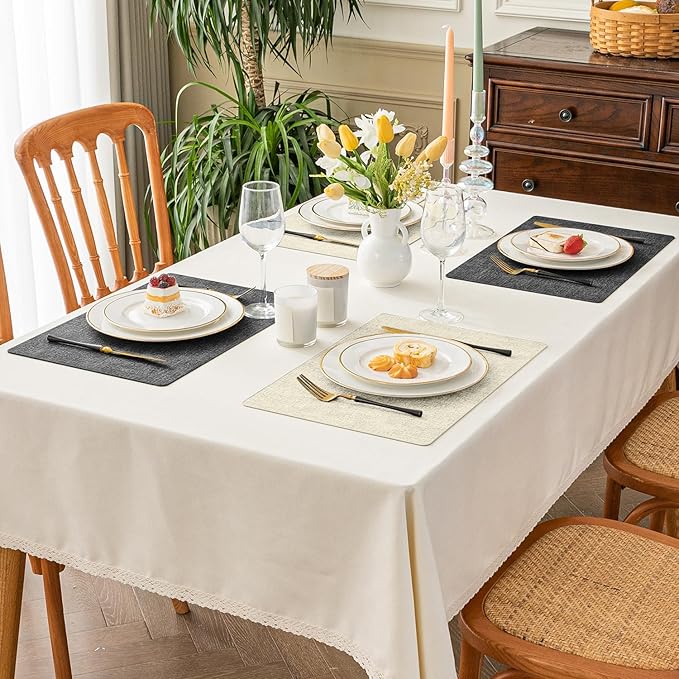 Romanstile Reversible Vinyl Placemats Set of 4, Faux Leather 100% Waterproof Oil-Proof Wipeable Place Mats, Heat Resistant Dual Sided Table Mats for Kitchen/Dining/Party (Grey Beige, 12 x 17 Inch)