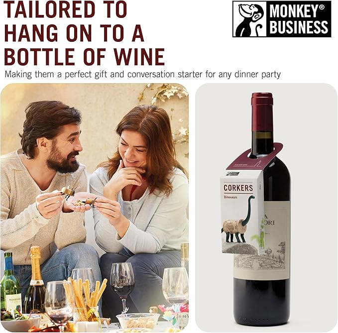 Monkey Business Corkers Wine Accessories - Set of 4 Collectible Dinosaur Designs, Crafting Parts for Corks - Gifts for Wine Drinkers and Enthusiasts