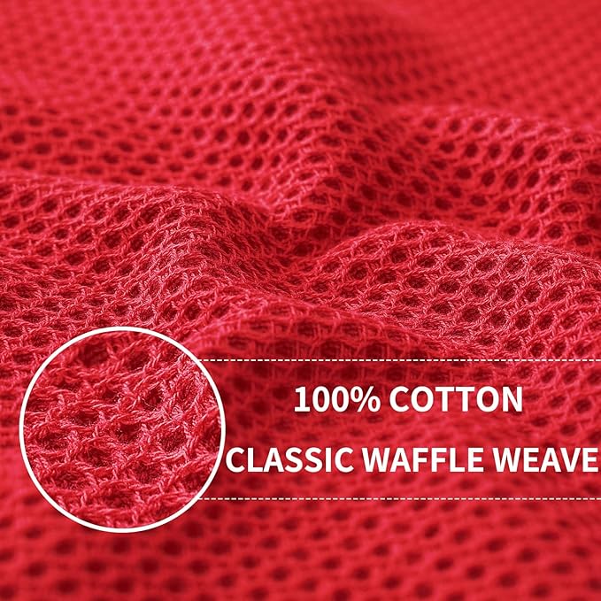 Homaxy 100% Cotton Waffle Weave Kitchen Dish Towels, Ultra Soft Absorbent Quick Drying Cleaning Towel, 13 x 28 Inches, 12-Pack, Red