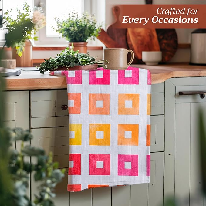 Maison d' Hermine Kitchen Towels Set of 3 100% Cotton 27.50" x 20" Reusable Cloth Tea Dish Towels Absorbent with Hanging Loop for Kitchen, Home, Dining, Cocktail Parties Spring/Summer (Summer Maze)