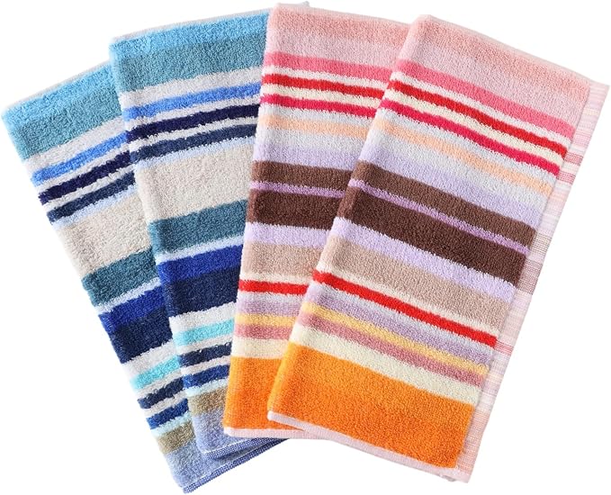 Oeleky Kitchen Dishcloths for Washing Dishes, Ultra Absorbent Dish Rags, Cotton Cleaning Cloths Pack of 8, 12x12 Inches (Wide Stirpe, 12x12 inch)