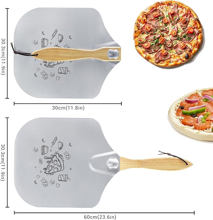 12 inch Metal Pizza Peel, HIA Aluminum Pizza Spatula Paddle Shovel with Foldable Wooden Handle, Great for Oven and Homemade Pizza