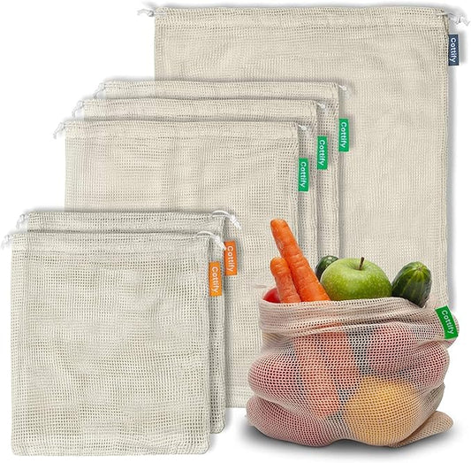 6 Reusable Produce Bags Grocery Washable | Organic Cotton Mesh Produce Bags | Double-Stitched & Tare Weigh | Mesh bags for vegetables | Cotton Produce Bags Reusable Washable | Produce bag (3 sizes)