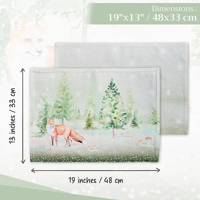 Maison d' Hermine Placemats Set of 4 100% Cotton Washable Cloth Place Mats, Reusable Table Mats for Thanksgiving Christmas Decorations Kitchen Dining Party Wedding (Winter Mornings, 13" x 19")