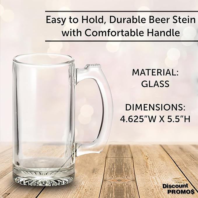 12 Libbey Beer Mugs Set, 12 oz. - Groomsmen Glassware - Clear