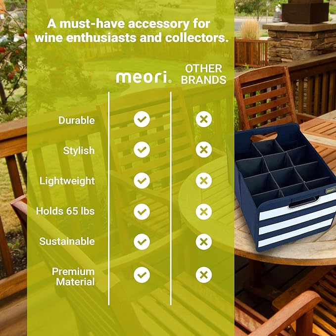 meori Foldable 12 Bottle Wine Carrier Marine Blue Stripes Carry Glassware Liquor Storage Bottle Shopping Travel Cocktails RV, B100792