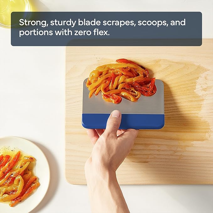 Misen Stainless Steel Bench Scraper - Versatile Food Scraper with Walnut Handle - Ideal for Kitchen, Pastry & Dough - Durable Cutting Board Scraper Tool for Effortless Transfer into Pots & Pans - Blue