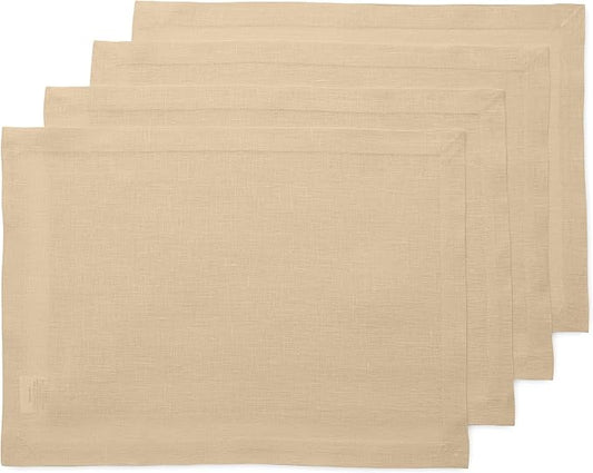 Solino Home Linen Beige Placemats Set of 4 - 100% Pure Linen Placemats 14 x 19 Inch for Fall, Autumn, Thanksgiving, Christmas - Fete