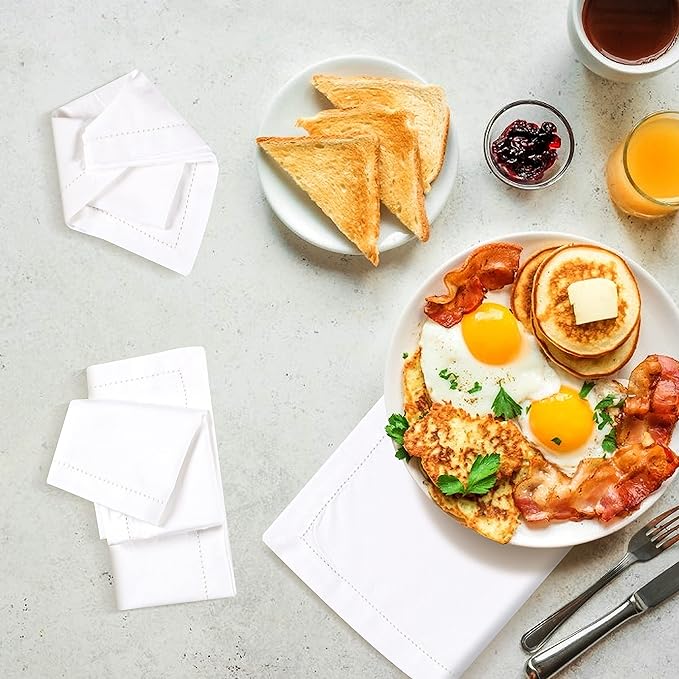 Hausattire Cloth Napkins 12 Pack 20x20 Inches Flax Cotton Washable and Reusable Table Dinner Napkins for Hotel, Restaurant, Weddings,Parties| Absorbent Cloth Napkins Thanksgiving Decor|White