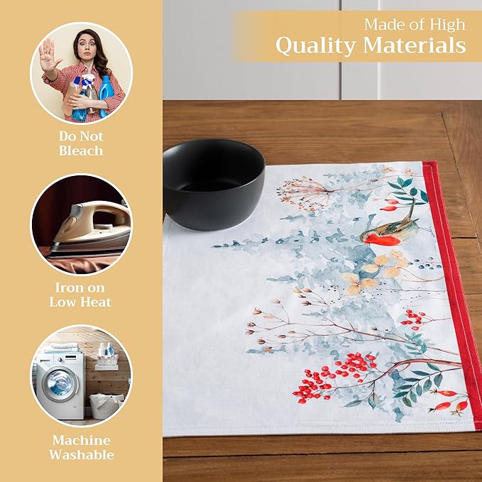 Maison d' Hermine Placemats Set of 4 100% Cotton Washable Cloth Place Mats, Reusable Table Mats for Thanksgiving Christmas Decorations Kitchen Dining Party Wedding Restaurant (Morzine, 13" x 19")