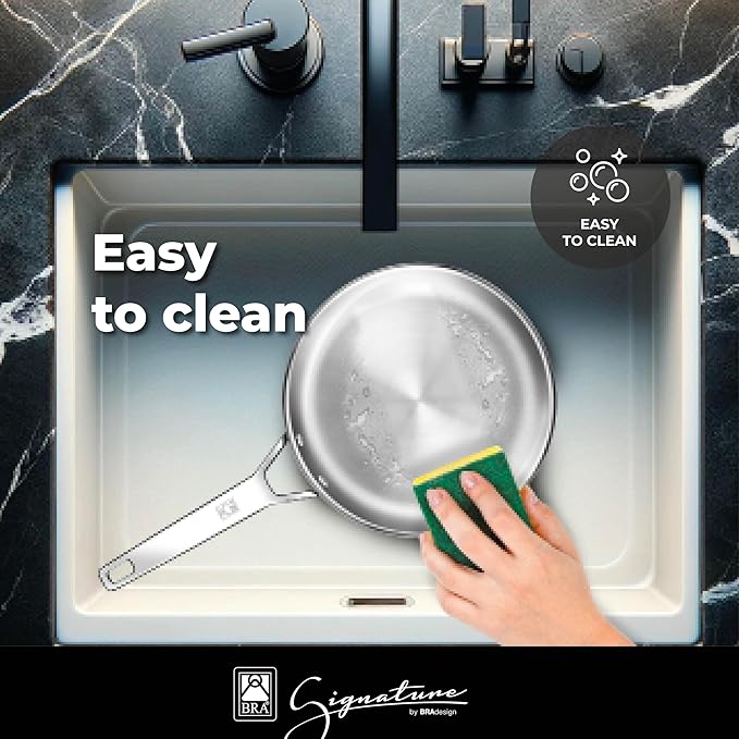 BRA COOKWARE Signature 10 Piece Cookware Set | Stainless Steel Professional Kitchenware Set | 2 Pots, 1 Sauté Pan, 2 Frying Pans, 1 Saucepan, 4 Lids | All Stovetop Compatible | PFOA Free