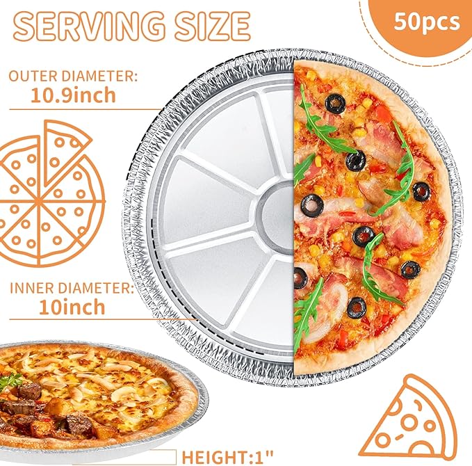 50 Pack Disposable Round Foil Pizza Pans Aluminum Pizza Pans for Personal Pizzas, 11 Inch Round Tin Foil Pan for Cookies, Cake, Focaccia-Freezer & Oven Safe