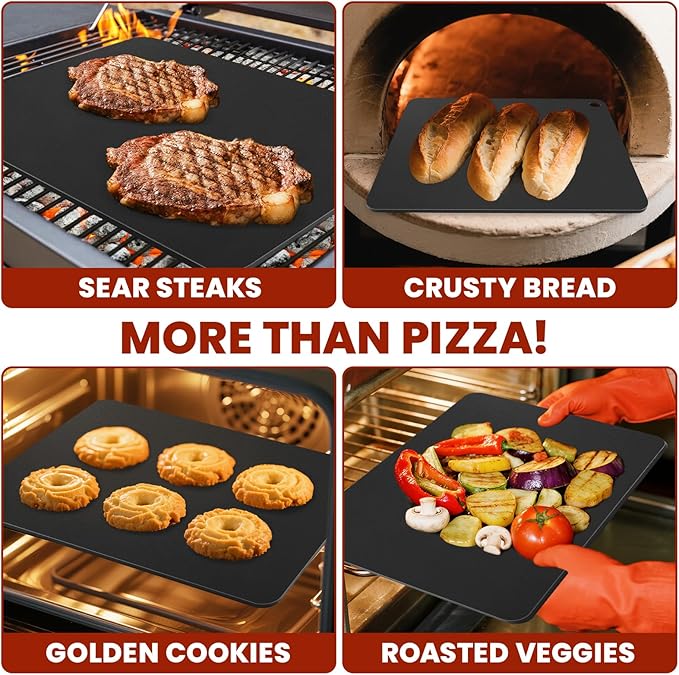 1MORE Pizza Steel for Oven,16"x13"Steel Pizza for Grill,1/4" Thick Pre-Seasoned Pizza Cooking Steels for Artisan Pizza, Bread, BBQ Restaurant-Quality Crisp Crust | Perfect for Oven Baked