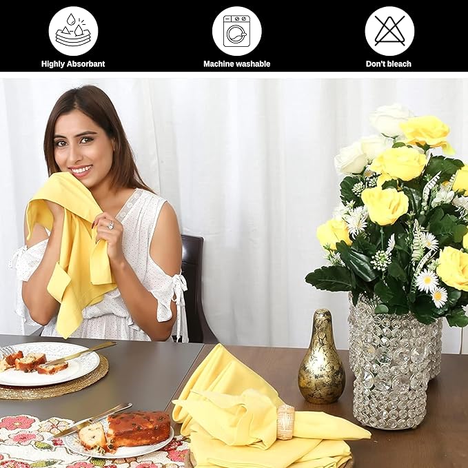 Bedding Craft Cotton Dinner Cloth Napkins Set of 12 – 18x18 Sand Yellow – Reusable & Machine Washable Fabric Napkins for Weddings, Restaurants & Everyday Dining