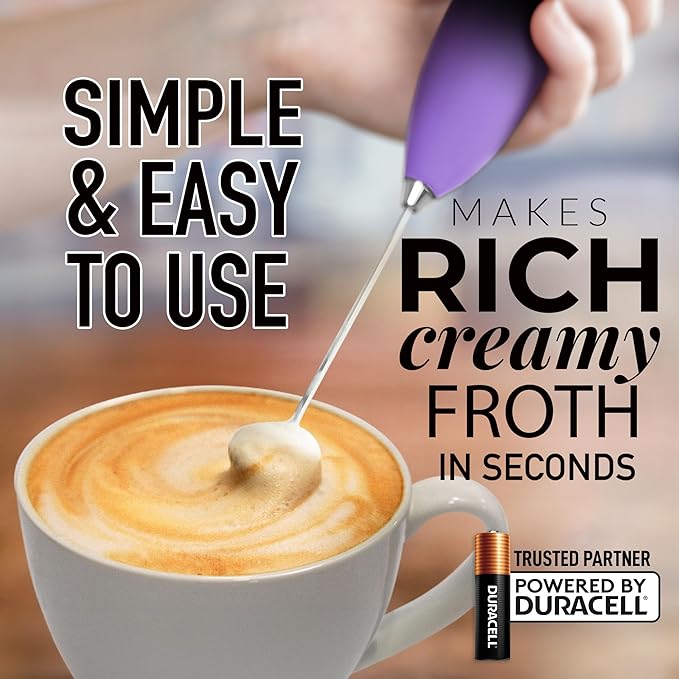 Zulay Kitchen Milk Frother Handheld Electric Whisk with AA Duracell Batteries – Durable Drink Mixer for Coffee, Lattes, Cappuccinos & More - Galaxy
