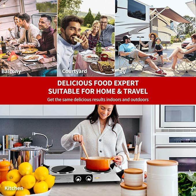 Techwood Electric Stove, Double Infrared Ceramic Hot Plates for Cooking, Two Control Cooktop Burner, Portable Anti-scald handles Suitable for Office/Home/Camp Use, 1800W Compatible for All Cookwares