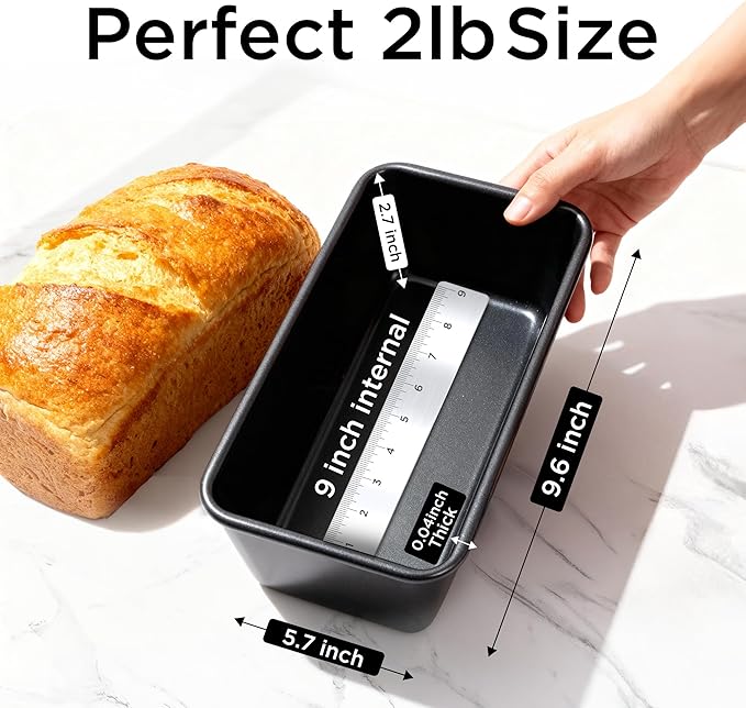 Wrenbury Pro 2lb Loaf Pan Set of 2 - Carbon Steel Large Bread Pan 1kg for Baking Delicious Meatloaf - Air Fryer 2 lb Baking Tray - Twin Pack