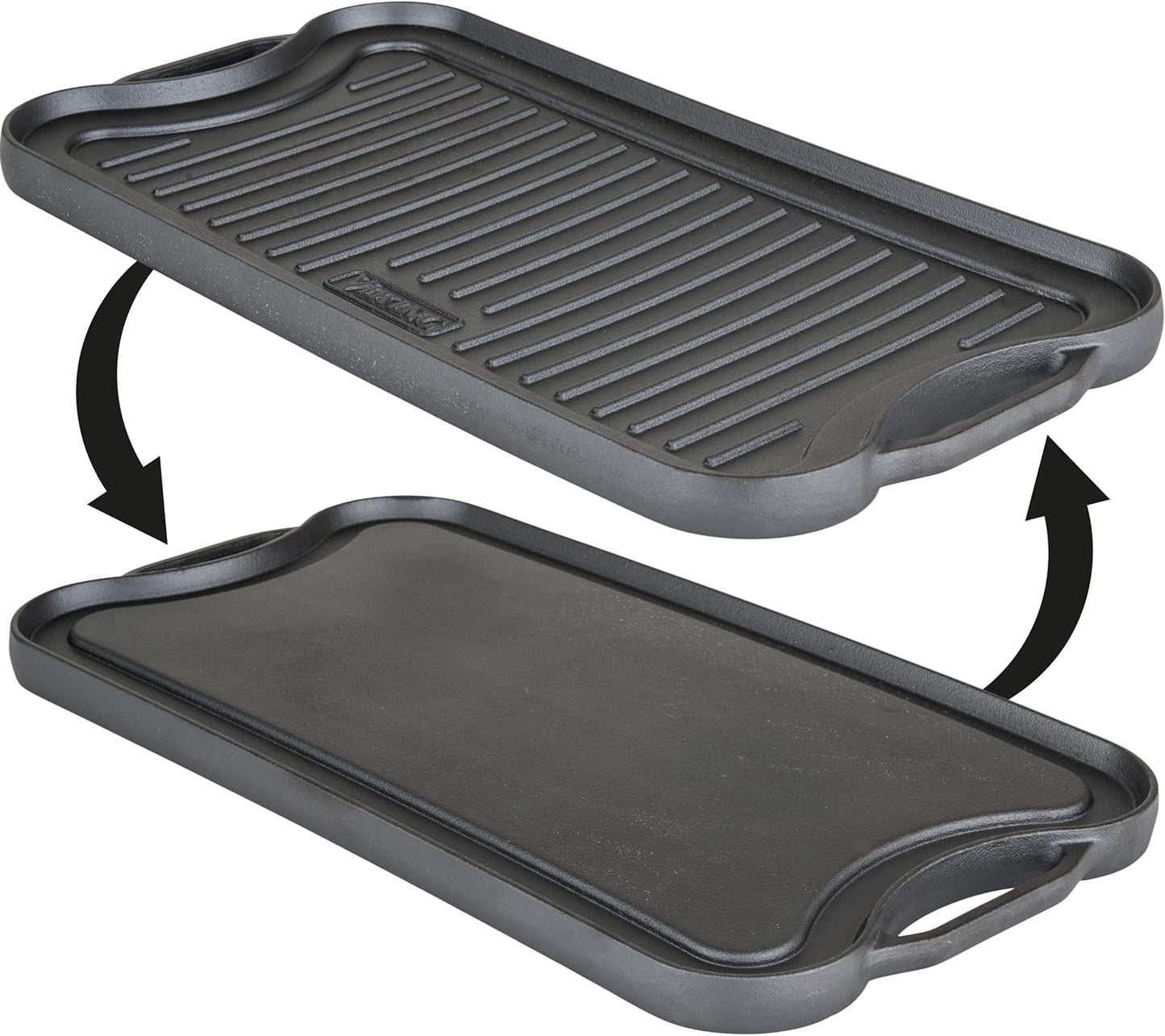 Viking Griddle, 20 Inch Reversible Cast Iron Grill Pan, Pre-Seasoned, Oven Safe, Hand Wash Only, Black