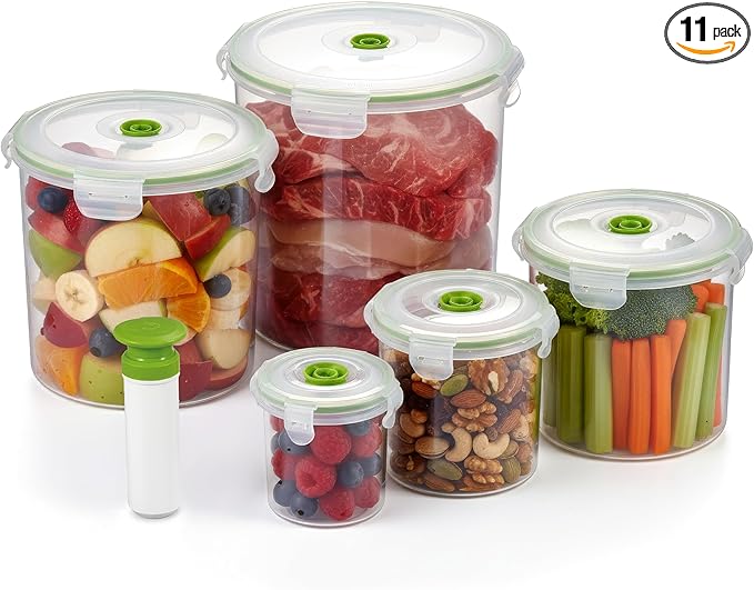 11 piece Vacuum Seal Food Storage Containers with Vacuum Pump, Airtight and Leak Proof, Vacuum Sealed Food Storage Containers, Meal Prep Containers, Keep Food Fresh up to 5 X Longer