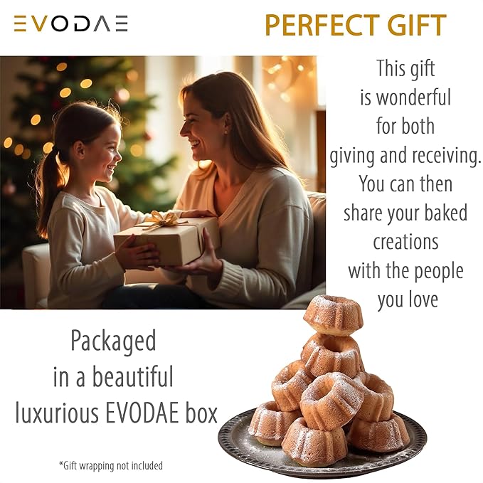EVODAE® Mini Bundt Cake Pans in Holiday Gift Box – Set of 2, 12 Cup (2x6) Nonstick Black Carbon Steel – PFOA & PTFE Free – Perfect for Christmas Baking, Holiday Desserts & Winter Treats