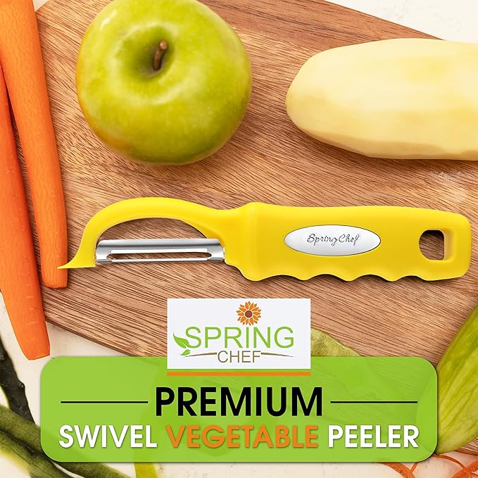 Spring Chef Premium Stainless Steel Yellow Swivel Potato Peelers for Kitchen, Dishwasher Safe Carrot Peeler with Comfortable Handle, Perfect for Vegetable, Fruit, Apple, Cucumber - Set of 2