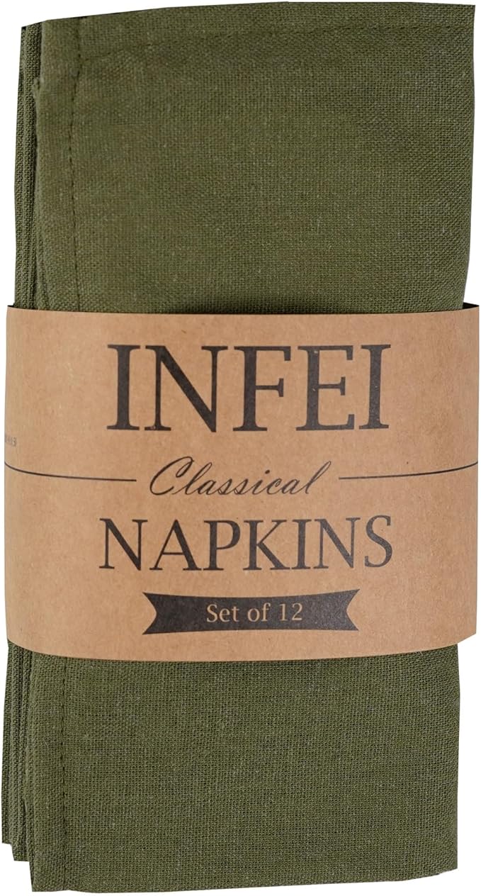 Solid Color Linen Blended Thin Dinner Cloth Napkins - Set of 12 (40 x 40 cm) - for Events & Home Use (Multi Green)