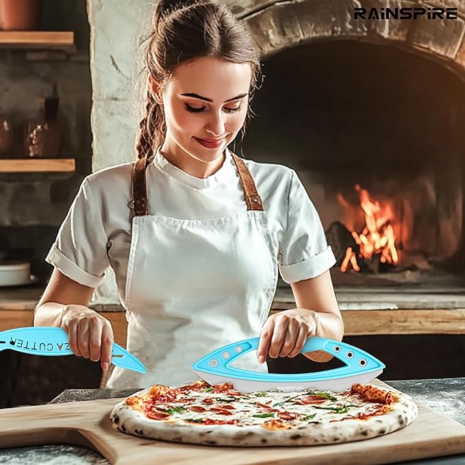Rainspire 12" Pizza Cutter Rocker Blade Stainless Steel Pizza Rocker with Cover Sharp Blade Pizza Knife Dishwasher Safe Kitchen Gadgets Home Essentials (Blue)