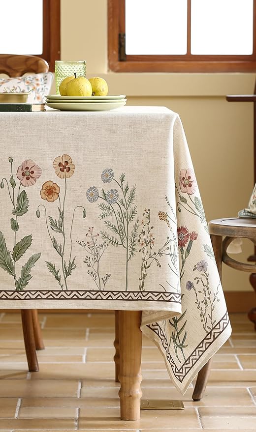 Floral Tablecloth for Square Tables,Linen Table Cloth with Colorful Flowers Pattern,Heavy Durable Table Cover for Dining Thanksgiving Kitchen Decor Party Banquet Christmas,55"*55"