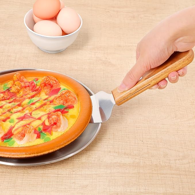 12 Pcs Stainless Steel Pizza Servers with Wooden Handle, Pie Servers Spatula, Triangular Spade Pastry Spatula for Pizza, Pie, Cake, Dessert