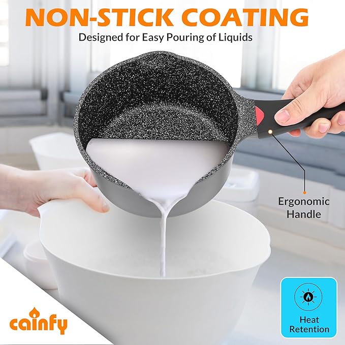 1.3 Quart Sauce Pan with Glass Lid - 6.2 Inch, Non-Stick Ceramic Coating, Induction Compatible, Even Heating - Easy Clean, Non-Toxic, Soft Cool Handle by Cainfy