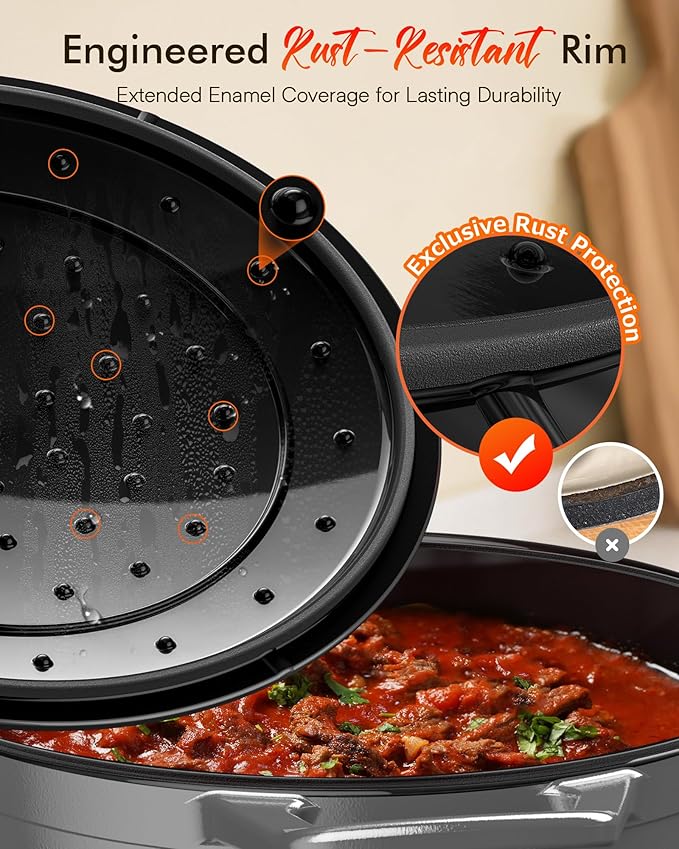 Nuwave 6QT Healthy Enameled Cast Iron Dutch Oven Pot with Lid, Heavy Duty 7-Layer Enamel, Enhanced Rust Protection, Dual Handles, Oven Safe to 500°F for Sourdough Bread Baking, Braise, Stew, Roast