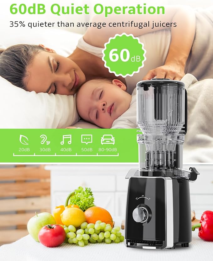 Slow Masticating Cold Press Juicer, 5.1" Wide Chute for Whole Fruits/Vegetables | Higher Juice Yield & More Nutrient Retention | BPA-Free | 300W Quiet Motor | Easy to Clean