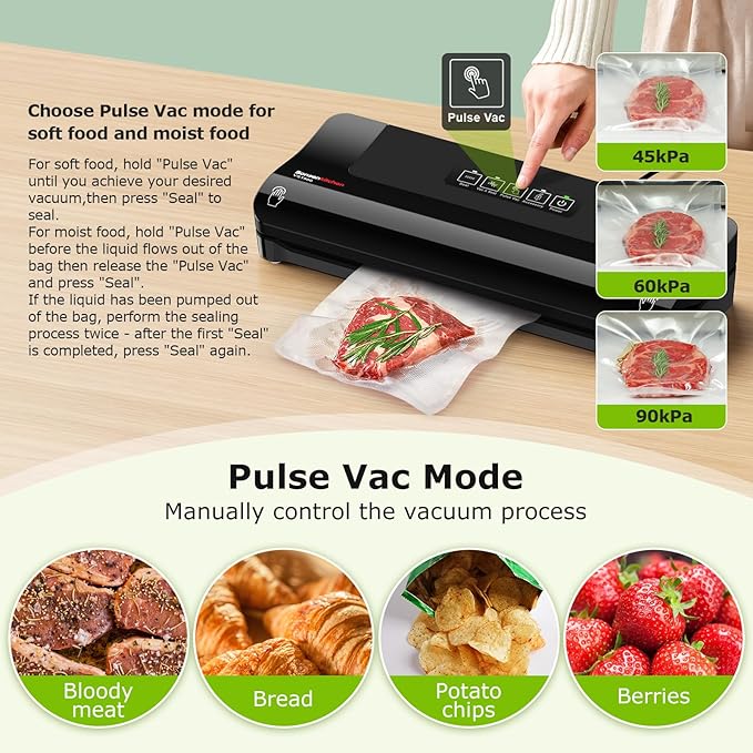 Bonsenkitchen Vacuum Sealer Machine Multi-Functional Food Sealer with 10 Vacuum Bags, Fast-Compact Design, External Vacuum System & Accessory Tube for Freshness Preservation,Black
