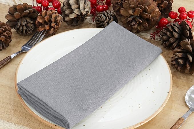 PurpleEssences Set of 6 Cloth Dinner Napkins 100% Cotton 18x18 Inch - Soft Durable Washable - Ideal for Farmhouse Party Christmas Holiday Winter - Perfect Everyday Use Table Linen - Ash Grey