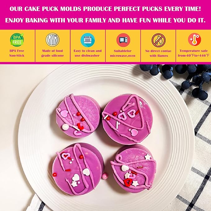 Cake Puck Mold Set, 12-Cavity Chocolate Covered Oreos Silicone Molds, Round CakePop Molds with 2 Spatulas for DIY Cake Cores, Cakepucks, Chocolate Desserts