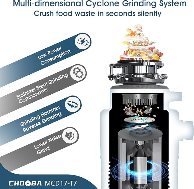 Garbage Disposal 1HP, Food Waste Disposal Continuous Feed, Garbage Disposal with Power Cord, Light Gray