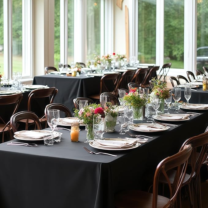 Fitable 8 Pack Rectangle Tablecloths: Stain Resistant Wrinkle Free Fabric Table Clothes, Washable Reusable Polyester Table Covers for Wedding Party Birthday Banquet Reception(Black, 90x132 Inch)