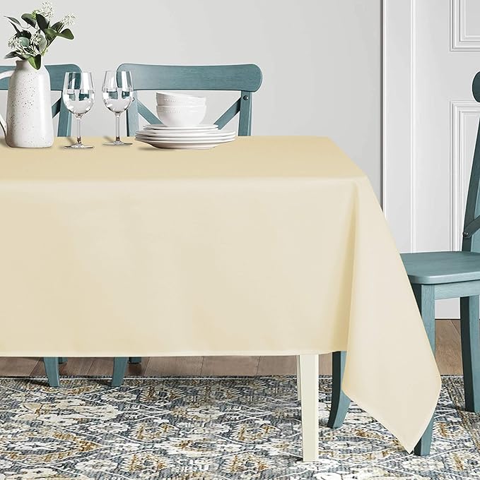 sancua Rectangle Tablecloth - 90 x 132 Inch - Water Resistant Spill Proof Washable Polyester Table Cloth, Decorative Fabric Table Cover for Dining Tables, Buffet Parties and Camping, Beige