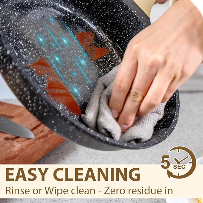 Romswi 23pcs Pots and Pans Set Non Stick, Kitchen Cookware Set with Casserole, Frying & Saucepans, Oven Safe & Stovetop Agnostic Non Toxic Cookware (Gas, Electric & Induction) - Black