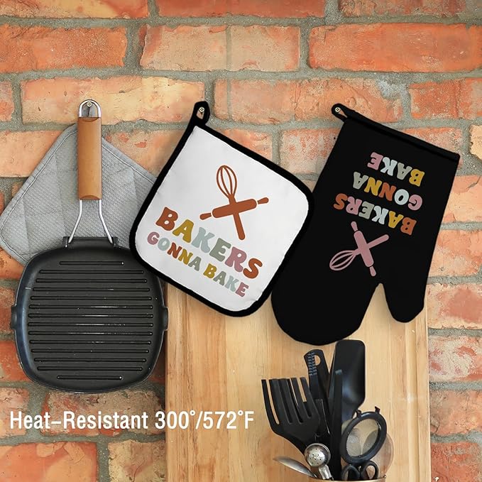 Baker Oven Mitts and Pot Holders Sets, Bakers Gonna Bake Oven Mitts, Best Gifts for Bakers, Funny Baking Over Mittens for Kitchen Decor, Baking Lover Over Gloves Gifts