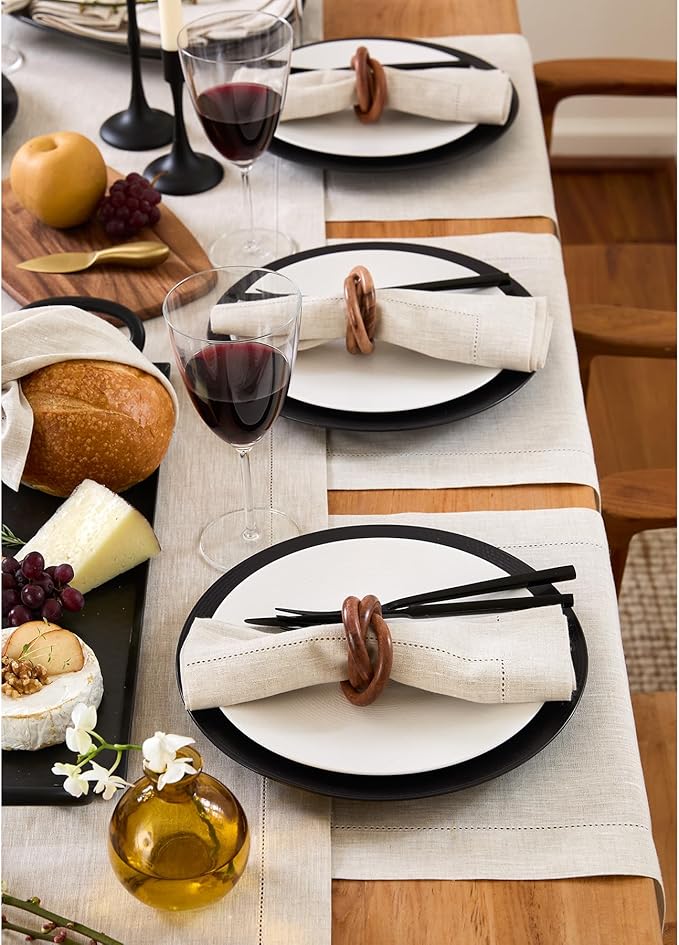 Solino Home Linen Cloth Placemats Set of 6-100% Pure Linen Hemstitch Light Natural Placemats 14 x 19 Inch - Classic Hemstitch Table Place Mats for Fall, Autumn, Thanksgiving, Christmas, Holiday