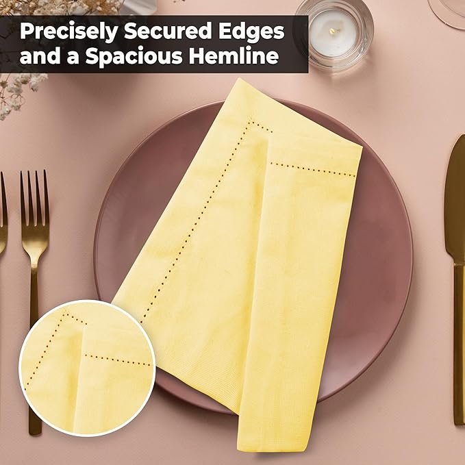 Urban Villa Cloth Napkins Set of 12 20x20 Inches 100% Cotton Hemstitch Napkins Cloth Washable Durable Reusable Absorbent Table Dinner Napkins Cloth for Hotel Lunch Restaurant Weddings Parties – Yellow