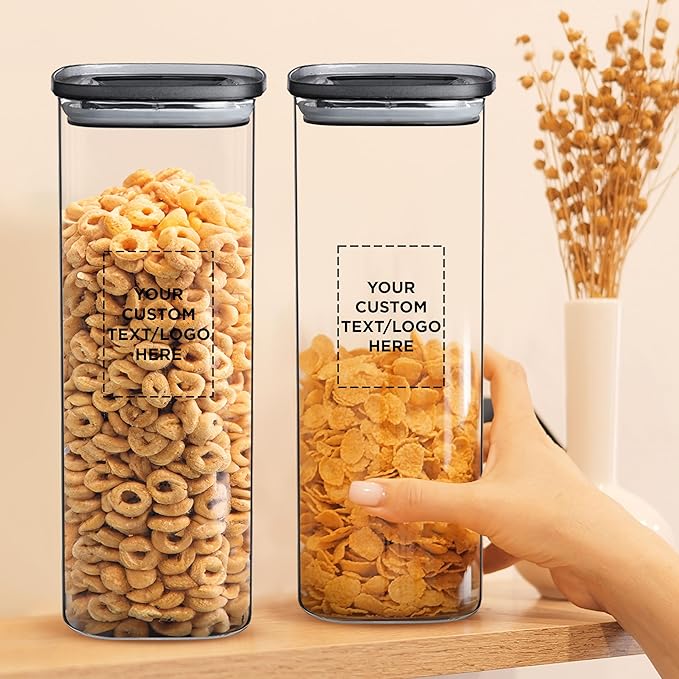 DISCOUNT PROMOS Custom Meridian 71 oz. Glass Storage Jars Set of 12, Personalized Bulk Pack - Durable Kitchen Organization, Home Decor Essentials, Food Storage Solutions - Clear