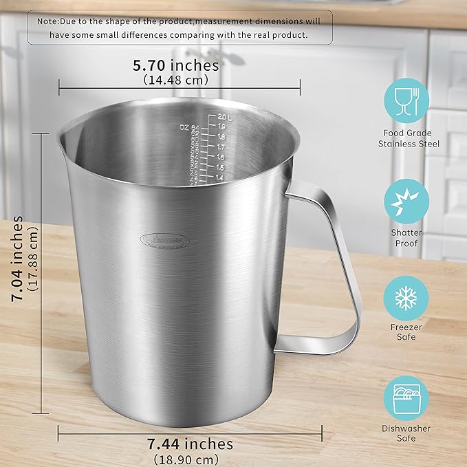Measuring Cup, [Upgraded, 3 Measurement Scales, Including Cup Scale, ML Scale, Ounce Scale], Newness Stainless Steel Measuring Cup with Marking with Handle, 64 Ounces (2.0 Liter, 8 Cup)